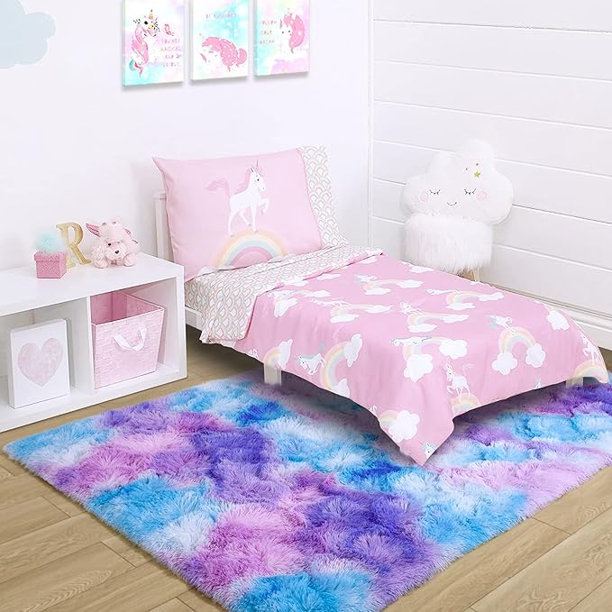 Noahas Fluffy 4x6 Area Rugs for Living Room,Tie-Dyed Blue and Purple Rugs for Bedroom,Thick Shag Throw Floor Carpet,Soft Shaggy Bedside Non-Slip Plush Dorm Nursery Kids Rug Home Decor Aesthetic