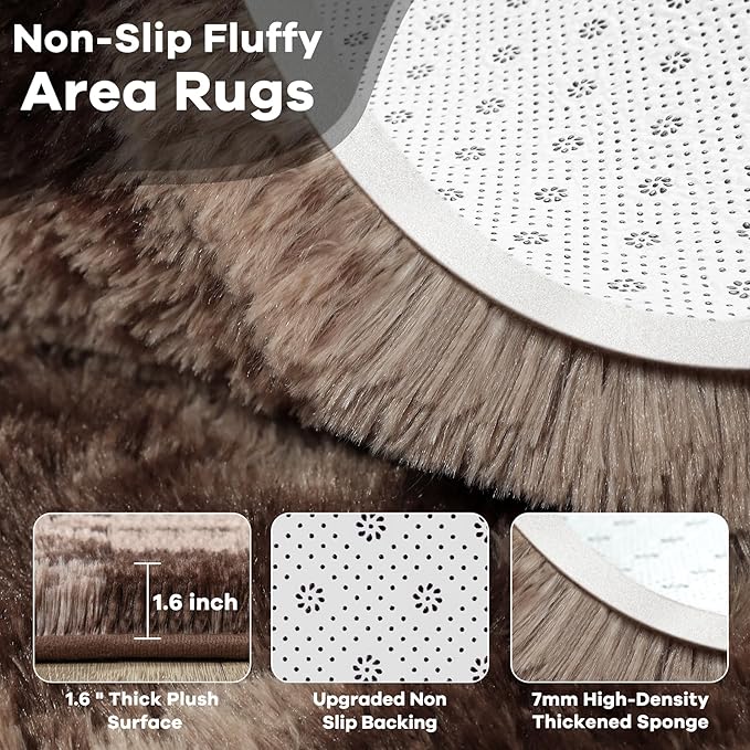 Noahas Large Fluffy 8x10 Area Rugs for Living Room Bedroom,Tie-Dyed Brown Thick Shag Throw Rug,Big Soft Shaggy Bedside Non-Slip Plush Dorm Nursery Kids Carpet