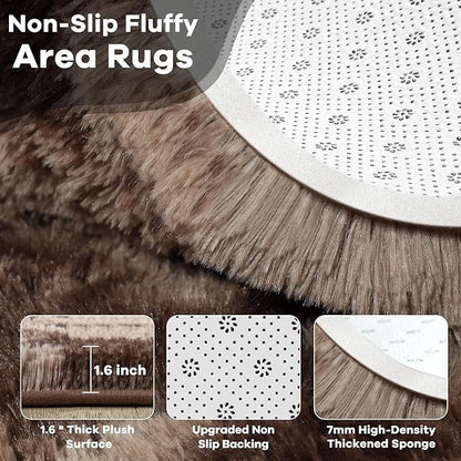 Noahas Large Fluffy 8x10 Area Rugs for Living Room Bedroom,Tie-Dyed Brown Thick Shag Throw Rug,Big Soft Shaggy Bedside Non-Slip Plush Dorm Nursery Kids Carpet
