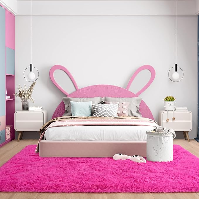 Noahas Fluffy 4x6 Hot Pink Rugs for Bedroom Girls,Shaggy Kids Rug,Thick Shag Throw Carpet,Soft Non-Slip Dorm Nursery Area Rugs for Living Room Home Decor Aesthetic