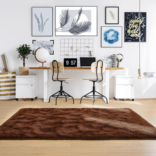 Noahas Fluffy Brown Area Rugs for Bedroom Living Room,4x5.3 Feet Thick Shag Throw Floor Carpet,Soft Shaggy Non-Slip Plush Dorm Nursery Kids Rug Home Decor Aesthetic