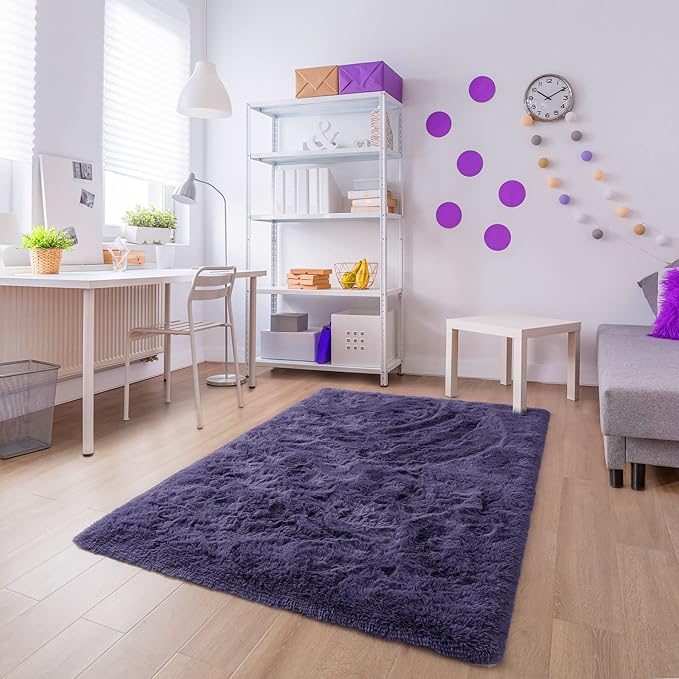 Noahas Fluffy 4x6 Taro Purple Rugs for Bedroom Girls,Shaggy Kids Rug,Thick Shag Throw Floor Carpet,Soft Non-Slip Dorm Nursery Area Rugs for Living Room Home Decor