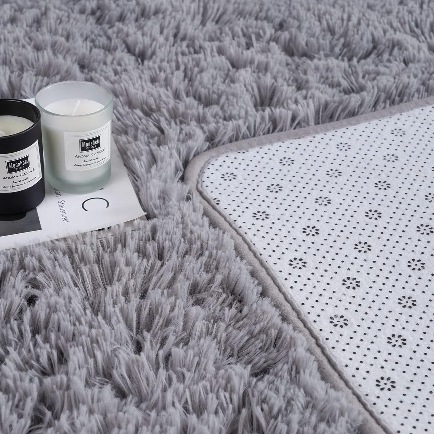 Noahas Fluffy Grey Area Rugs for Bedroom Living Room,4x5.3 Feet Thick Shag Throw Floor Carpet,Soft Shaggy Non-Slip Plush Dorm Nursery Kids Rug Home Decor Aesthetic