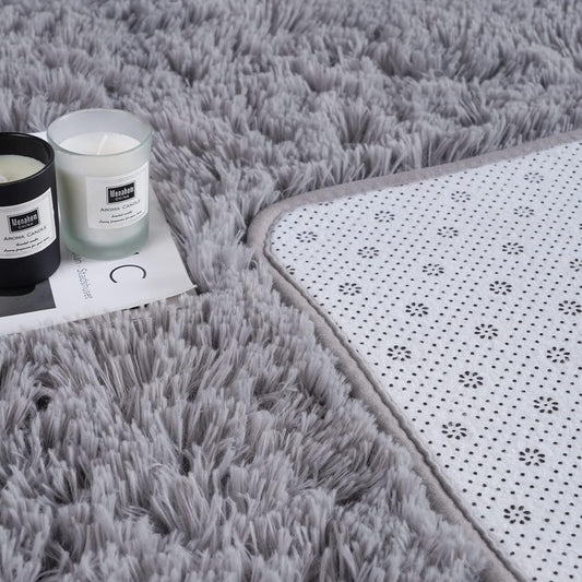Noahas Fluffy Grey Area Rugs for Bedroom Living Room,4x5.3 Feet Thick Shag Throw Floor Carpet,Soft Shaggy Non-Slip Plush Dorm Nursery Kids Rug Home Decor Aesthetic