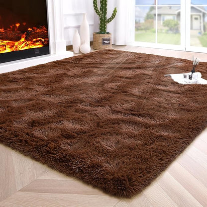 Noahas Fluffy Brown Area Rugs for Bedroom Living Room,4x5.3 Feet Thick Shag Throw Floor Carpet,Soft Shaggy Non-Slip Plush Dorm Nursery Kids Rug Home Decor Aesthetic