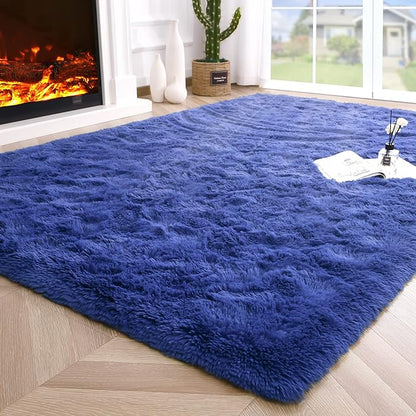 Noahas Fluffy Bedroom Rug Plush Fuzzy Rugs for Kids Room Living Room, Soft Shaggy Nursery Rug Furry Floor Carpet Modern Indoor Bedroom Decor Cute Boys Girls Room Rug, 4x5.3 Feet, Light Navy