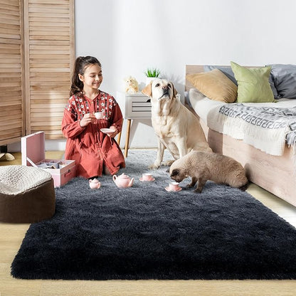 Noahas Fuzzy Rugs for Bedroom,4x6 Tie-Dyed Black and Grey Area Rug,Fluffy Thick Shag Carpet,Fuzzy Living Room Rugs,Soft Kids Rug Non Slip Reduce Noise Room Decor