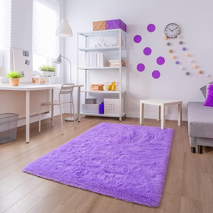 Noahas Fluffy 4x6 Purple Rugs for Bedroom Girls,Shaggy Kids Rug,Thick Shag Throw Floor Carpet,Soft Non-Slip Dorm Nursery Area Rugs for Living Room Home Decor