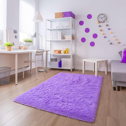 Noahas Fluffy 4x6 Purple Rugs for Bedroom Girls,Shaggy Kids Rug,Thick Shag Throw Floor Carpet,Soft Non-Slip Dorm Nursery Area Rugs for Living Room Home Decor