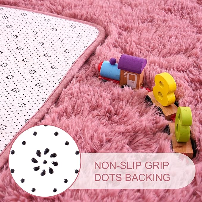 Noahas Fluffy Blush Area Rugs for Bedroom Living Room,4x5.3 Feet Thick Shag Throw Floor Carpet,Soft Shaggy Non-Slip Plush Dorm Nursery Kids Rug Home Decor Aesthetic