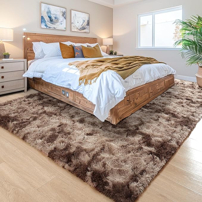 Noahas Large Fluffy 8x10 Area Rugs for Living Room Bedroom,Tie-Dyed Brown Thick Shag Throw Rug,Big Soft Shaggy Bedside Non-Slip Plush Dorm Nursery Kids Carpet