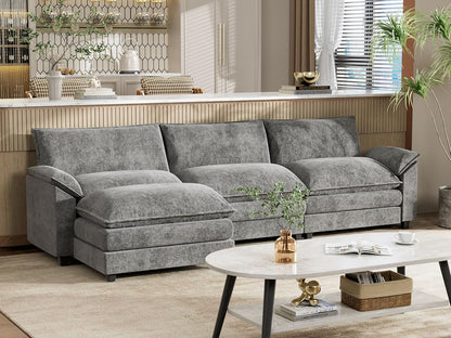 YESHOMY Sectional Modular Sofa L Shaped Chenille Fabric Couch with High Supportive & Soft Sponges and Removable Ottoman, Sleeper Comfy Upholstered Furniture for Living Room, Grey