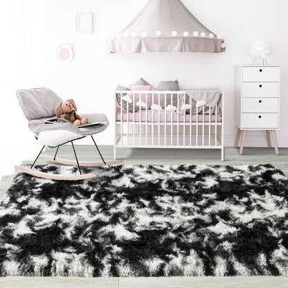 Noahas Fluffy 4x6 Area Rugs for Bedroom Living Room,Tie-Dyed Black and White Thick Shag Throw Floor Carpet,Soft Shaggy Bedside Non-Slip Plush Dorm Nursery Kids Rug