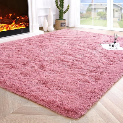 Noahas Fluffy Blush Area Rugs for Bedroom Living Room,4x5.3 Feet Thick Shag Throw Floor Carpet,Soft Shaggy Non-Slip Plush Dorm Nursery Kids Rug Home Decor Aesthetic