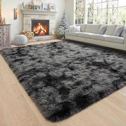 Noahas Large Fluffy 8x10 Area Rugs for Living Room Bedroom,Tie-Dyed Dark Grey Thick Shag Throw Rug,Big Soft Shaggy Bedside Non-Slip Plush Dorm Nursery Kids Carpet Visit the Noahas Store
