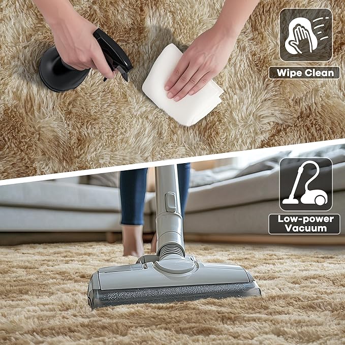 Noahas Fluffy 4x6 Area Rugs for Bedroom Living Room,Tie-Dyed Beige Thick Shag Throw Floor Carpet,Soft Shaggy Bedside Non-Slip Plush Dorm Nursery Kids Rug