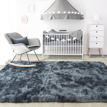 Noahas Fluffy 4x6 Area Rugs for Bedroom Living Room,Tie-Dyed Blue and Grey Thick Shag Throw Floor Carpet,Soft Shaggy Bedside Non-Slip Plush Dorm Nursery Kids Rug