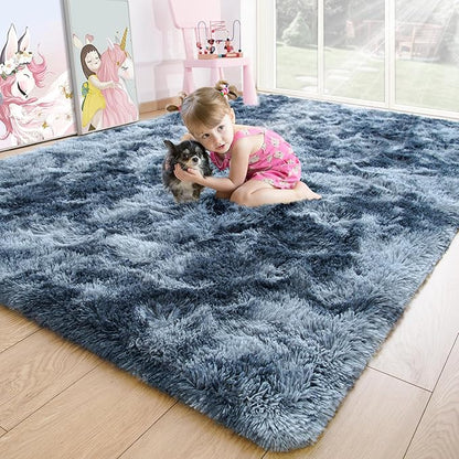 Noahas 5x8 Area Rugs for Living Room,Tie-Dyed Blue and Grey Area Rug,Big Shaggy Rugs for Bedroom,Fluffy Large Carpet,Soft Kids Rug Non Slip Reduce Noise Room Decor