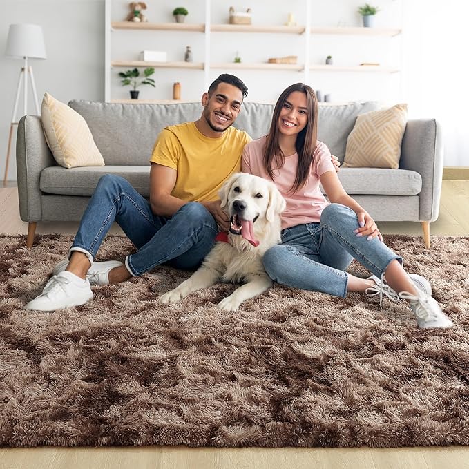 Noahas Large Fluffy 8x10 Area Rugs for Living Room Bedroom,Tie-Dyed Brown Thick Shag Throw Rug,Big Soft Shaggy Bedside Non-Slip Plush Dorm Nursery Kids Carpet