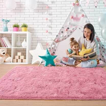 Noahas Fluffy Blush Area Rugs for Bedroom Living Room,4x5.3 Feet Thick Shag Throw Floor Carpet,Soft Shaggy Non-Slip Plush Dorm Nursery Kids Rug Home Decor Aesthetic