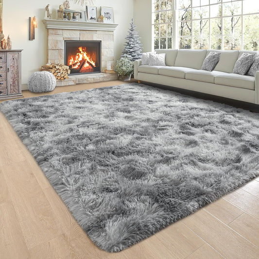 Noahas Large Fluffy 8x10 Area Rugs for Living Room Bedroom,Tie-Dyed Grey Thick Shag Throw Rug,Big Soft Shaggy Bedside Non-Slip Plush Dorm Nursery Kids Carpet