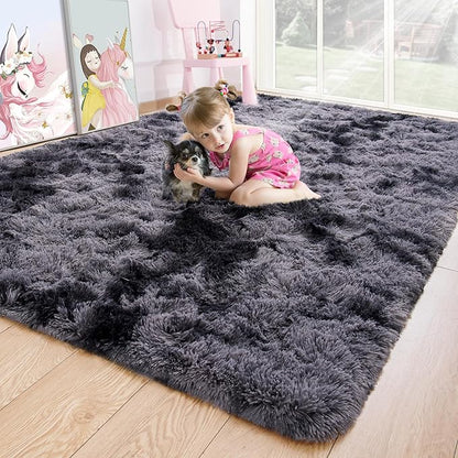 Noahas 8x10 Area Rugs for Living Room,Tie-Dyed Black and Dark Grey Area Rug,Big Shaggy Rugs for Bedroom,Fluffy Large Carpet,Soft Kids Rug Non Slip Reduce Noise Room Decor