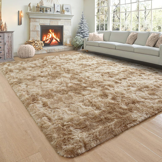 Noahas Fluffy 4x6 Area Rugs for Bedroom Living Room,Tie-Dyed Beige Thick Shag Throw Floor Carpet,Soft Shaggy Bedside Non-Slip Plush Dorm Nursery Kids Rug