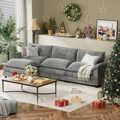 YESHOMY Sectional Modular Sofa L Shaped Chenille Fabric Couch with High Supportive & Soft Sponges and Removable Ottoman, Sleeper Comfy Upholstered Furniture for Living Room, Grey