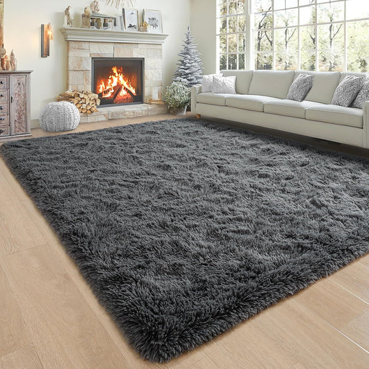 Noahas Fluffy Dark Grey 4x6 Area Rugs for Bedroom Living Room,Thick Shag Throw Floor Carpet,Soft Shaggy Bedside Non-Slip Plush Dorm Nursery Kids Rug