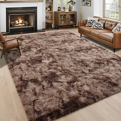 Noahas Large Fluffy 8x10 Area Rugs for Living Room Bedroom,Tie-Dyed Brown Thick Shag Throw Rug,Big Soft Shaggy Bedside Non-Slip Plush Dorm Nursery Kids Carpet
