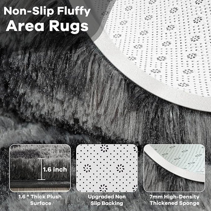 Noahas Large Fluffy 8x10 Area Rugs for Living Room Bedroom,Tie-Dyed Dark Grey Thick Shag Throw Rug,Big Soft Shaggy Bedside Non-Slip Plush Dorm Nursery Kids Carpet Visit the Noahas Store