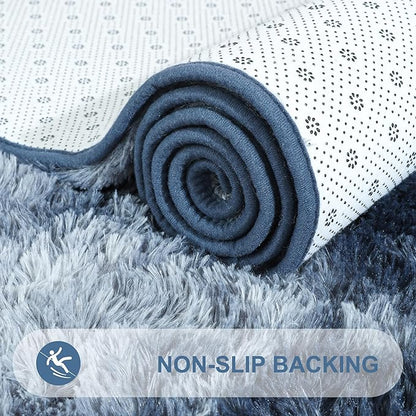 Noahas 5x8 Area Rugs for Living Room,Tie-Dyed Blue and Grey Area Rug,Big Shaggy Rugs for Bedroom,Fluffy Large Carpet,Soft Kids Rug Non Slip Reduce Noise Room Decor