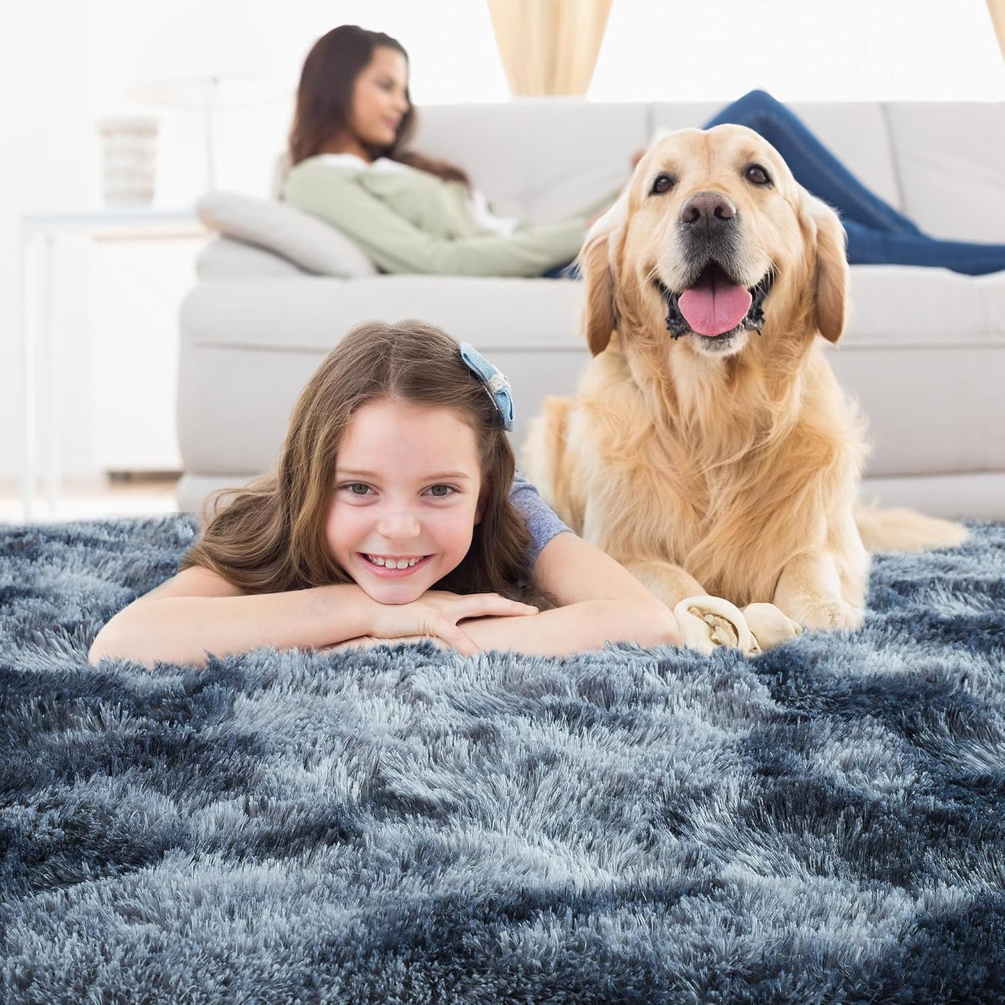 Noahas 5x8 Area Rugs for Living Room,Tie-Dyed Blue and Grey Area Rug,Big Shaggy Rugs for Bedroom,Fluffy Large Carpet,Soft Kids Rug Non Slip Reduce Noise Room Decor