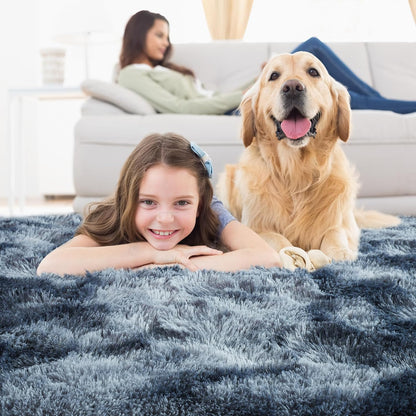 Noahas 5x8 Area Rugs for Living Room,Tie-Dyed Blue and Grey Area Rug,Big Shaggy Rugs for Bedroom,Fluffy Large Carpet,Soft Kids Rug Non Slip Reduce Noise Room Decor