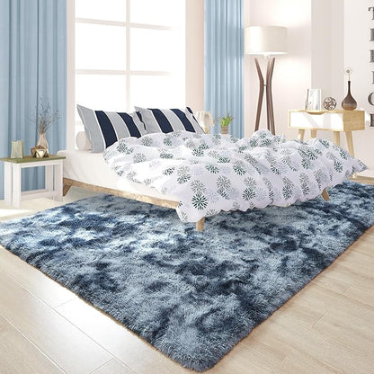 Noahas 5x8 Area Rugs for Living Room,Tie-Dyed Blue and Grey Area Rug,Big Shaggy Rugs for Bedroom,Fluffy Large Carpet,Soft Kids Rug Non Slip Reduce Noise Room Decor