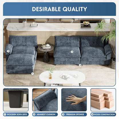 YESHOMY Sectional Modular Sofa L Shaped Chenille Fabric Couch with High Supportive & Soft Sponges and Removable Ottoman, Sleeper Comfy Upholstered Furniture for Living Room, Blue