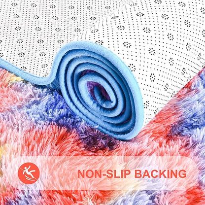 Noahas 5x8 Area Rugs for Living Room,Tie-Dyed Blue and Yellow Area Rug,Big Shaggy Rugs for Bedroom,Fluffy Large Carpet,Soft Kids Rug Non Slip Reduce Noise Room Decor