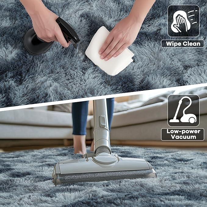 Noahas Fluffy 4x6 Area Rugs for Bedroom Living Room,Tie-Dyed Blue and Grey Thick Shag Throw Floor Carpet,Soft Shaggy Bedside Non-Slip Plush Dorm Nursery Kids Rug