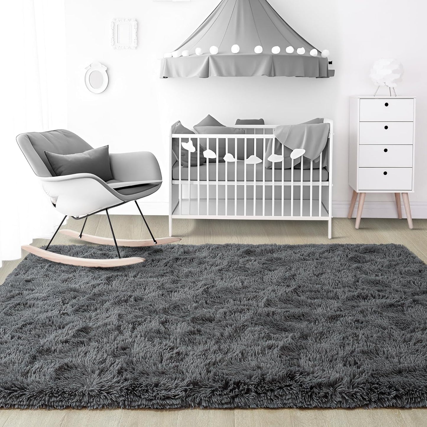 Noahas Fluffy Dark Grey 4x6 Area Rugs for Bedroom Living Room,Thick Shag Throw Floor Carpet,Soft Shaggy Bedside Non-Slip Plush Dorm Nursery Kids Rug