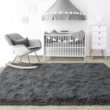 Noahas Fluffy Dark Grey 4x6 Area Rugs for Bedroom Living Room,Thick Shag Throw Floor Carpet,Soft Shaggy Bedside Non-Slip Plush Dorm Nursery Kids Rug