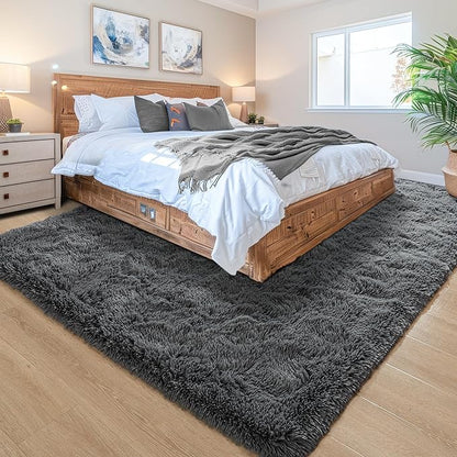 Noahas Fluffy Dark Grey 4x6 Area Rugs for Bedroom Living Room,Thick Shag Throw Floor Carpet,Soft Shaggy Bedside Non-Slip Plush Dorm Nursery Kids Rug