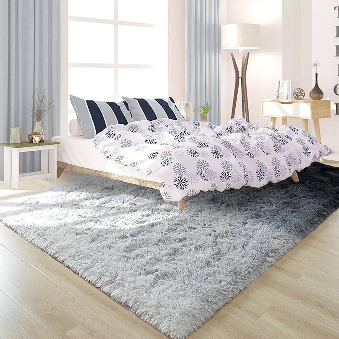 Noahas Fuzzy Rugs for Bedroom,4x6 Tie-Dyed Black and Grey Area Rug,Fluffy Thick Shag Carpet,Fuzzy Living Room Rugs,Soft Kids Rug Non Slip Reduce Noise Room Decor