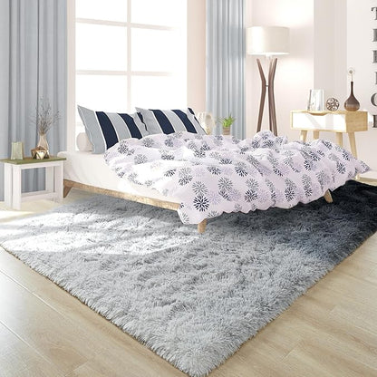 Noahas Fuzzy Rugs for Bedroom,4x6 Tie-Dyed Black and Grey Area Rug,Fluffy Thick Shag Carpet,Fuzzy Living Room Rugs,Soft Kids Rug Non Slip Reduce Noise Room Decor