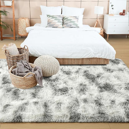 Noahas Large Fluffy 8x10 Area Rugs for Living Room Bedroom,Tie-Dyed Grey and White Thick Shag Throw Rug,Big Soft Shaggy Bedside Non-Slip Plush Dorm Nursery Kids Carpet