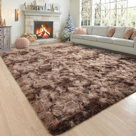 Noahas Large Fluffy 8x10 Area Rugs for Living Room Bedroom,Tie-Dyed Brown Thick Shag Throw Rug,Big Soft Shaggy Bedside Non-Slip Plush Dorm Nursery Kids Carpet