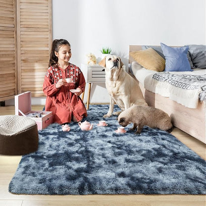 Noahas 5x8 Area Rugs for Living Room,Tie-Dyed Blue and Grey Area Rug,Big Shaggy Rugs for Bedroom,Fluffy Large Carpet,Soft Kids Rug Non Slip Reduce Noise Room Decor