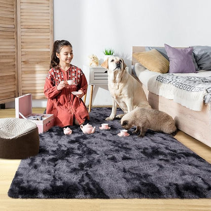 Noahas 8x10 Area Rugs for Living Room,Tie-Dyed Black and Dark Grey Area Rug,Big Shaggy Rugs for Bedroom,Fluffy Large Carpet,Soft Kids Rug Non Slip Reduce Noise Room Decor
