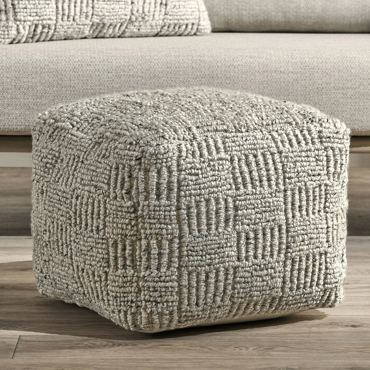 Performance Vico Pouf 18"x18"x14" - Ivory Multi