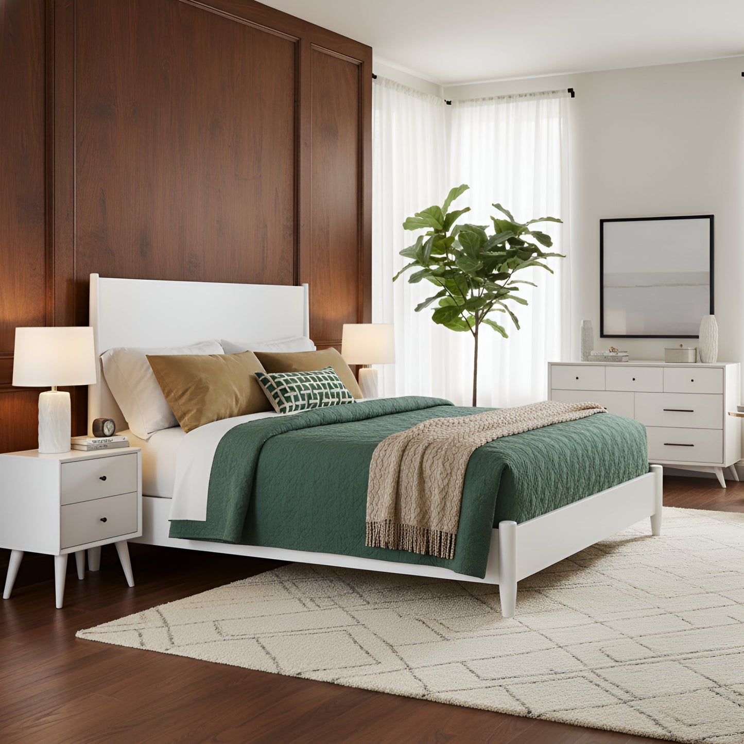 Flynn Panel Bed, White